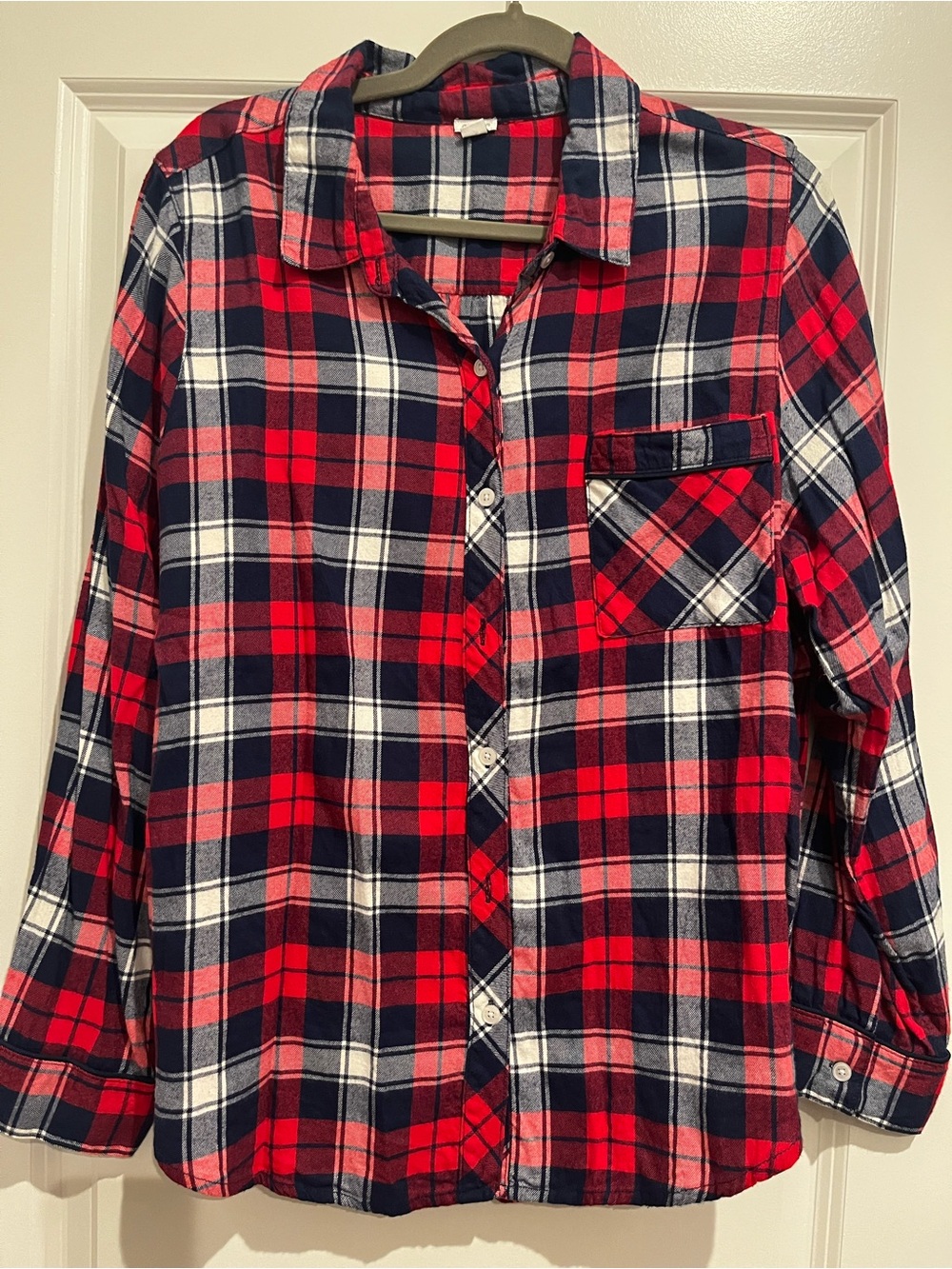 aerie Red and Navy Plaid Flannel Shirt